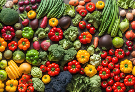 Healthy food background. Vegetables and fruits. Top view.の写真素材