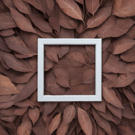 Wooden frame on the background of dry leaves. 3d renderingの写真素材