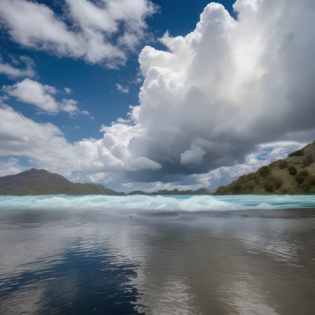 Beautiful seascape with turquoise water and cloudy skyの写真素材