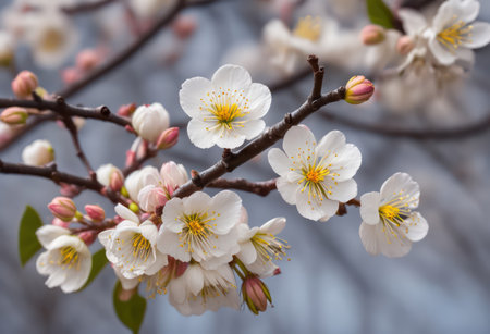 cherry blossom in spring, close-up of white flowersの素材