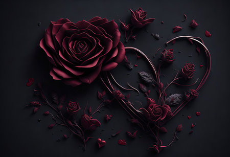 Black background with red roses. Valentine's day concept. 3D Renderingの素材