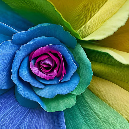 close up of a colorful origami rose made of paper, flower background
