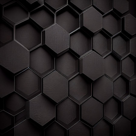 Black hexagon background. 3d rendering, 3d illustration.の写真素材