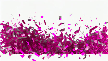 3d illustration of explosion of pink and purple confetti isolated on white backgroundの写真素材