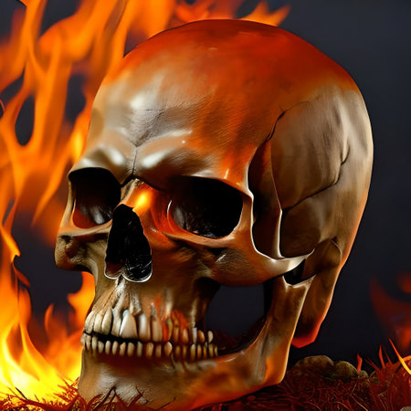 Skull in the fire. 3D illustration. Computer generated image.の写真素材