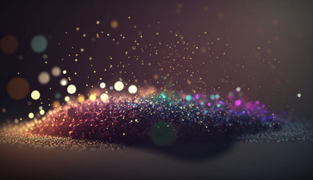 3d rendering of colorful particles with depth of field and bokeh