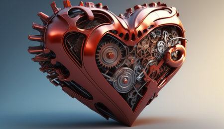 Heart made of gears and cogwheels. 3d illustration.の写真素材