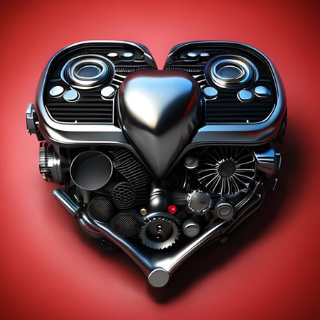 3d rendering of a motorcycle engine in the shape of a heartの写真素材