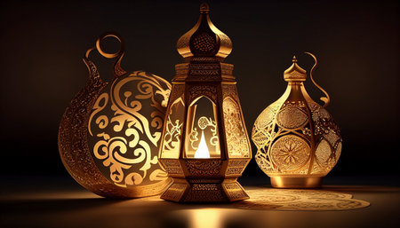 Lanterns with oriental ornaments for Ramadan Kareemの写真素材