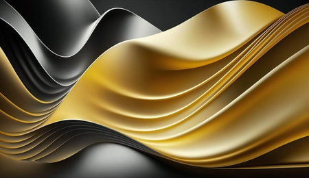 Golden wavy background. 3d render, 3d illustration.の写真素材
