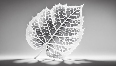 Black and white leaf with shadow on white background. 3d renderingの写真素材