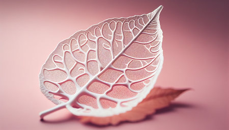 Close up of leaf on pink background with filter effect retro vintage styleの写真素材