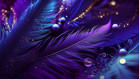Beautiful abstract background with feathers and beads, 3d rendering. Computer digital drawing.の写真素材