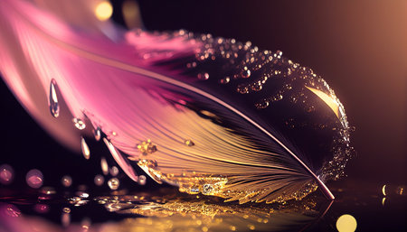 Feathers with water drops on a black background. 3d renderingの写真素材