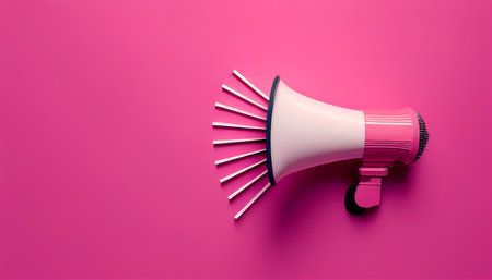 Megaphone on pink background. 3D rendering. Copy space.の写真素材