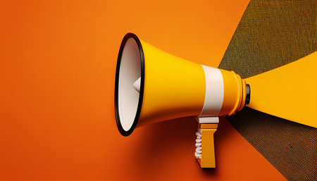 Megaphone on orange background. 3d illustration. 3d rendering.の写真素材
