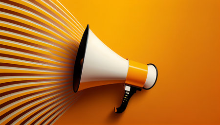 Megaphone on orange background. 3D illustration. Business concept.の写真素材