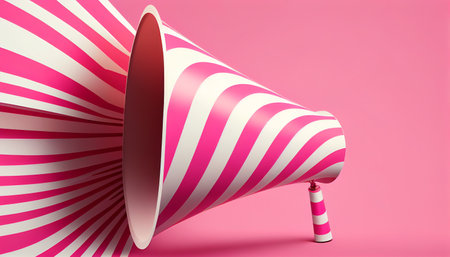 Pink and white paper megaphone on pink background. 3D renderingの写真素材