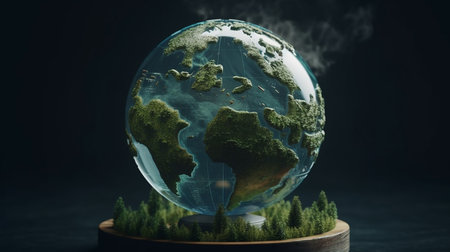 Globe with green grass and smoke. Ecology concept. 3D Rendering.World's earth day.の写真素材