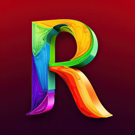 Colorful 3d letter R on a dark background. Vector illustration.の写真素材