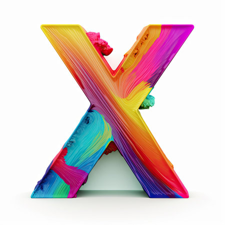 Letter X made of colorful brush strokes, 3D rendering isolated on white backgroundの写真素材