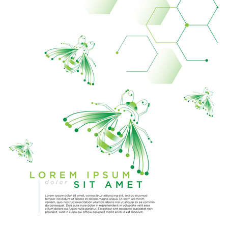 Bee line-art illustration with beehiveのイラスト素材