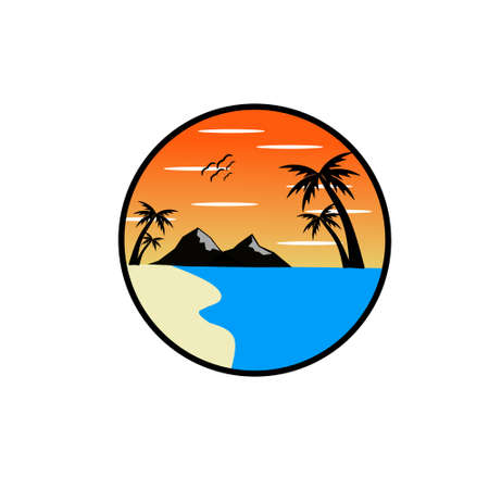 Summer logo with beach and twilight theme, for weekend getaway with familyのイラスト素材