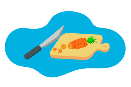 Chop carrots with a knife on a nice cutting board. vector illustration, flat design styleのイラスト素材