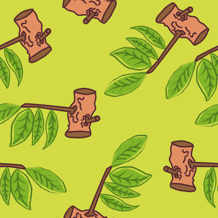Seamless pattern cut tree trunk with leaves still attached. suitable for background, fashion, etc.のイラスト素材