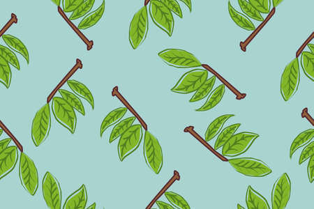 Seamless pattern of fallen leaves with stems, elegant colors and a tropical theme. suitable for background, fashion, etc.のイラスト素材