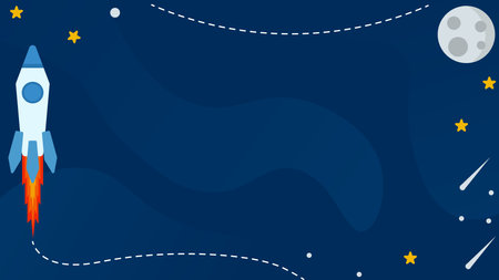 Cute blue color space background. Cartoon child theme moon, rocket and little stars. Suitable for wallpaper, education, presentations, etc.のイラスト素材