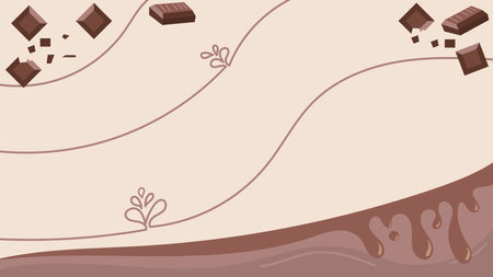 Background of melted dark chocolate and chocolate chips, for chocolate day. Vector illustration. Suitable for wallpapers, banners, etc.のイラスト素材