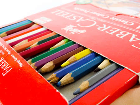 dye pencils in various colors on white backgroundのeditorial素材
