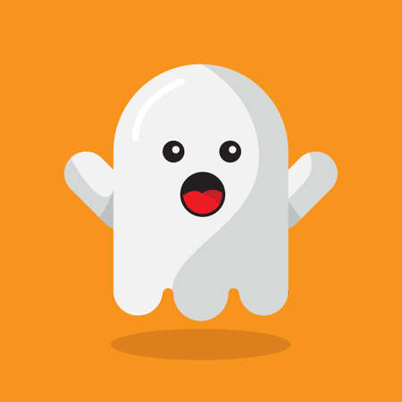 white ghost on orange backgroundのイラスト素材