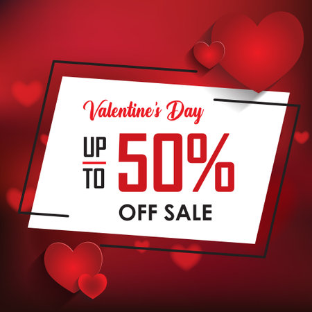 Valentines day sale background with red hearts. Vector illustration.のイラスト素材
