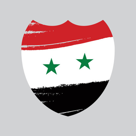 Flag of Syria in shield shape. Grunge vector illustration.のイラスト素材