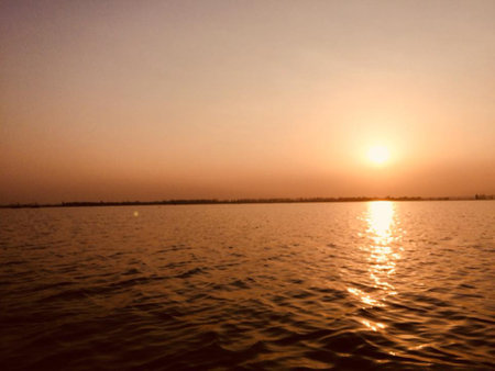 Sunset on the Nile river in Luxor, Egypt, Africaの写真素材