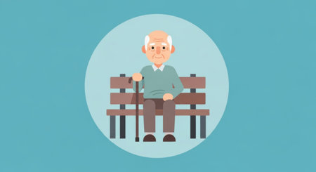 Elderly man sitting on a bench and reading a book.の素材