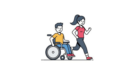 Man in wheelchair and woman in a wheelchair. Flat vector illustration.の素材