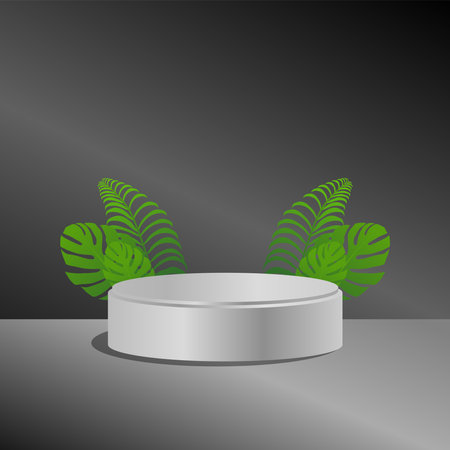 Abstract background with round podium and monstera leaves. Vector illustration.のイラスト素材