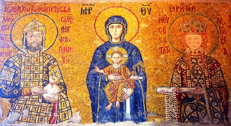 Mosaic of Jesus Christ found in Hagia Sophia in Istanbul, Turkey.のeditorial素材