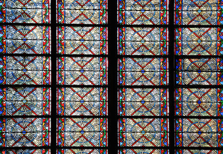 Stained Glass in Notre Dame Cathedral Parisのeditorial素材