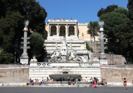 Terrace and the fountain at the Piazza del popolo In Rome (Fontana della Dea di Roma e terrazza del Pincio)のeditorial素材