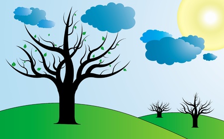 Illustration of spring weather with landscapes の写真素材