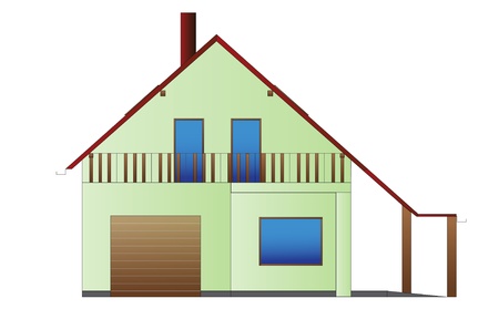 Green fictitious house drawing on white background.のイラスト素材