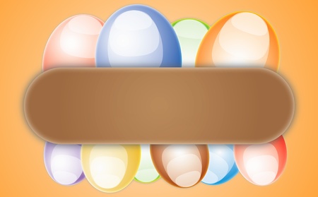 Easter card with colored eggs on orange space.の写真素材