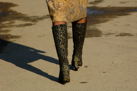 Stylish embroidered leather boots fit closely to ladies' legs