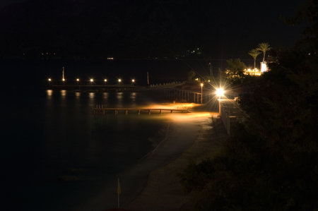 View on the Mediterranian beach shooted in a hot summer eveningの写真素材