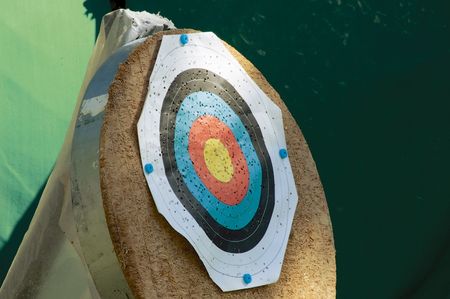 Photo of a archery target striked a lot of timesの写真素材