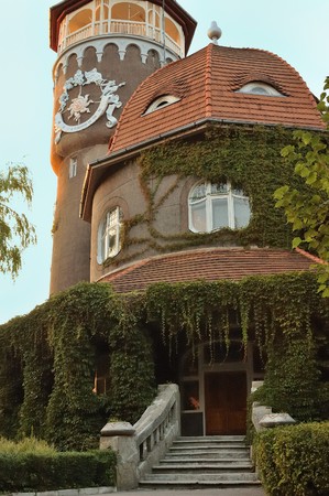 View on an old building of water-towerの写真素材